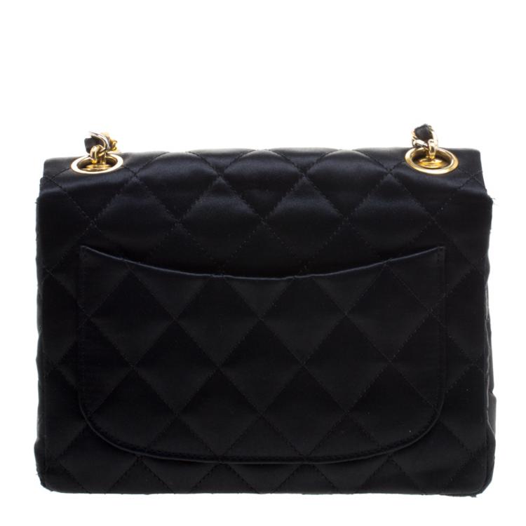 Pre Owned Chanel Black Quilted Satin Mini Classic Single Flap Bag