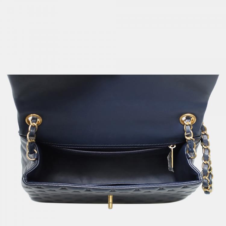Pre Owned Chanel Dark Blue Lambskin Paris-Rome Cross-Stitch Coco Top Handle Bag