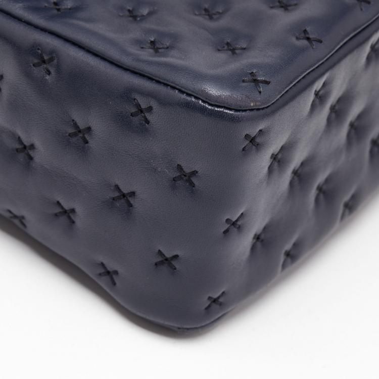Pre Owned Chanel Dark Blue Lambskin Paris-Rome Cross-Stitch Coco Top Handle Bag