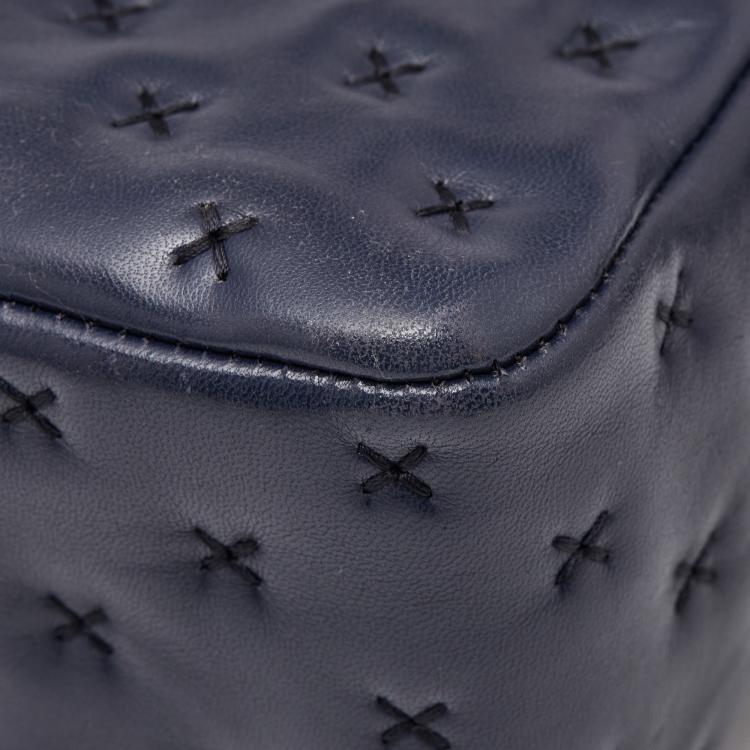 Pre Owned Chanel Dark Blue Lambskin Paris-Rome Cross-Stitch Coco Top Handle Bag