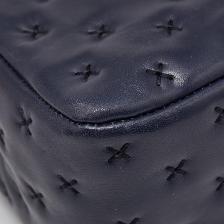 Pre Owned Chanel Dark Blue Lambskin Paris-Rome Cross-Stitch Coco Top Handle Bag