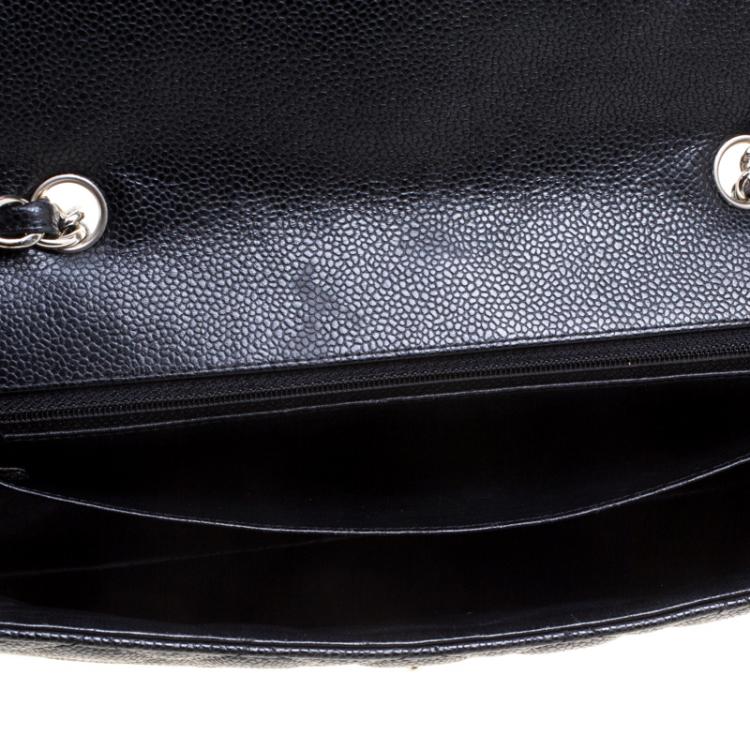 Pre Owned Chanel Black Quilted Caviar Leather Jumbo Classic Single Flap Bag