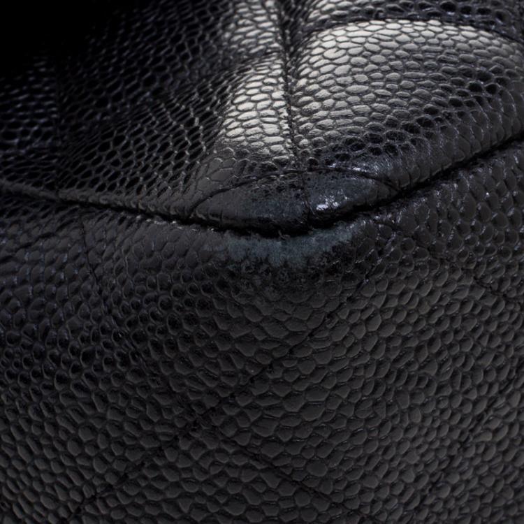 Pre Owned Chanel Black Quilted Caviar Leather Jumbo Classic Single Flap Bag