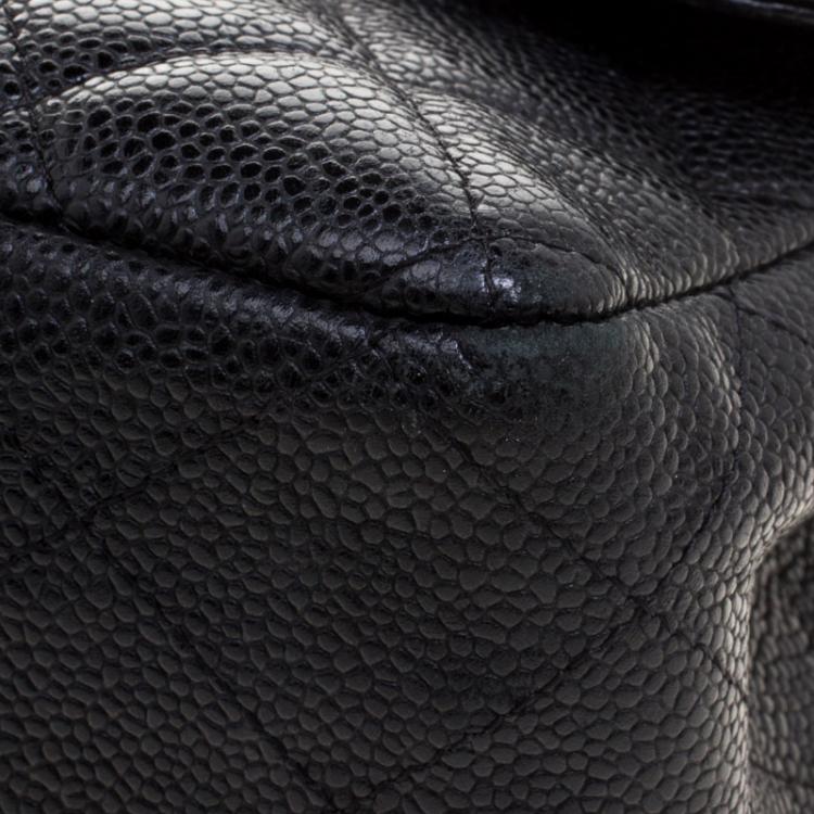 Pre Owned Chanel Black Quilted Caviar Leather Jumbo Classic Single Flap Bag