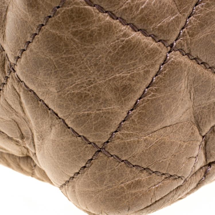 Pre Owned Chanel Beige Quilted Glazed Leather Medium Castle Rock Top Handle Bag