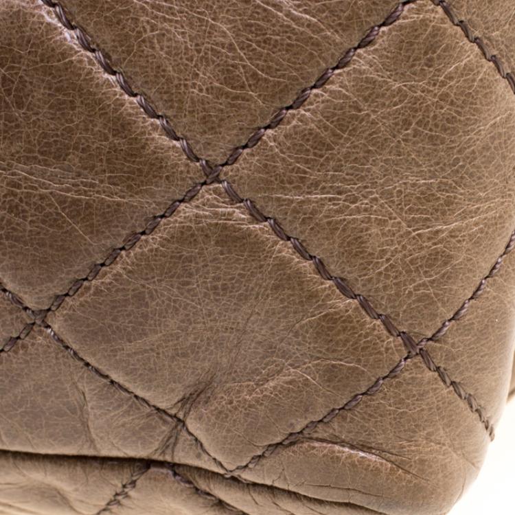 Pre Owned Chanel Beige Quilted Glazed Leather Medium Castle Rock Top Handle Bag