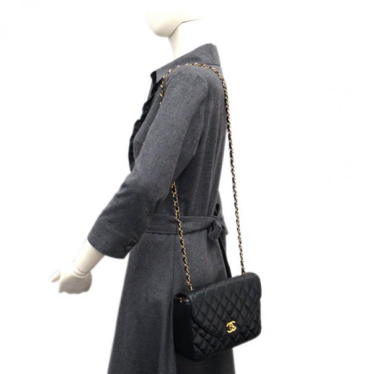 Pre Owned Chanel Black Lambskin Single Flap Bag Shoulder Bag