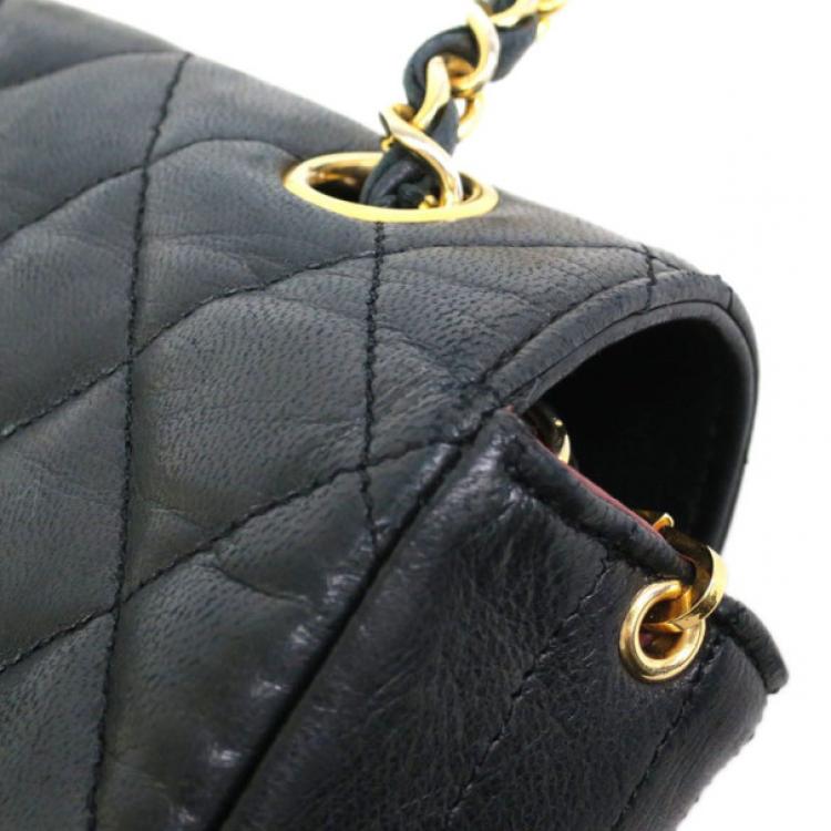 Pre Owned Chanel Black Lambskin Single Flap Bag Shoulder Bag