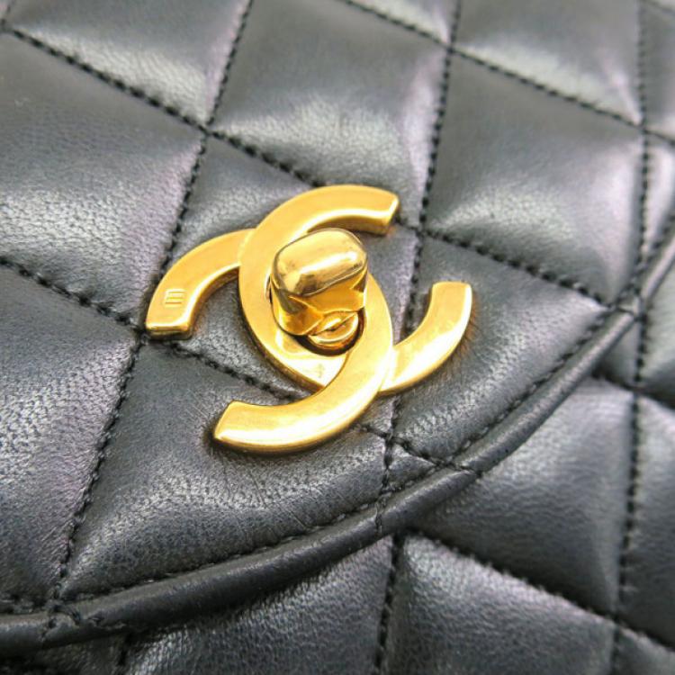 Pre Owned Chanel Black Lambskin Single Flap Bag Shoulder Bag