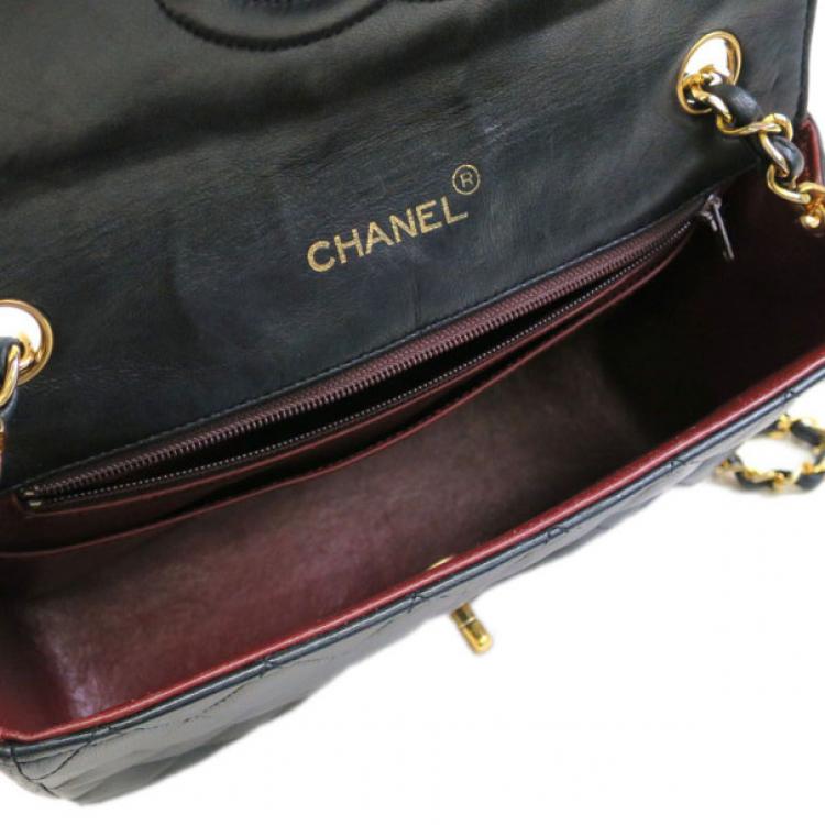 Pre Owned Chanel Black Lambskin Single Flap Bag Shoulder Bag