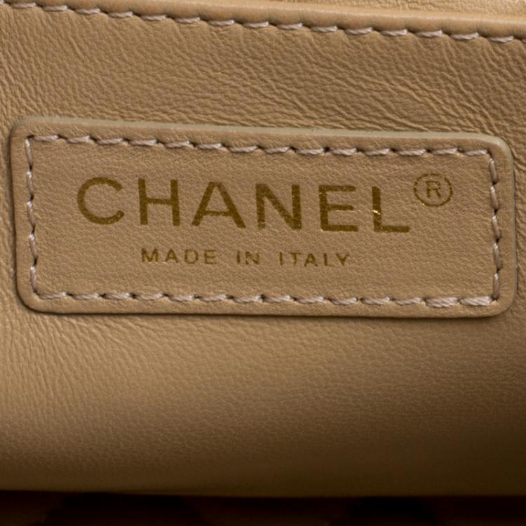 Pre Owned Chanel Beige Crochet Raffia Medium Classic Single Flap Bag