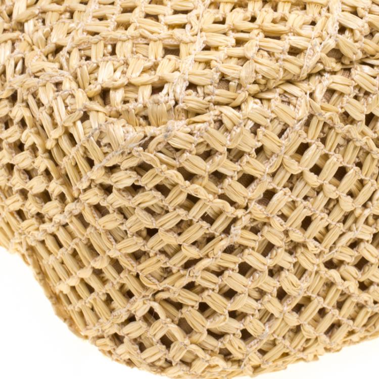 Pre Owned Chanel Beige Crochet Raffia Medium Classic Single Flap Bag