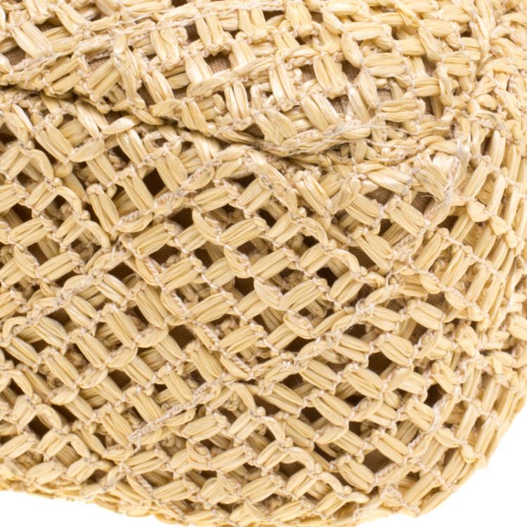 Pre Owned Chanel Beige Crochet Raffia Medium Classic Single Flap Bag