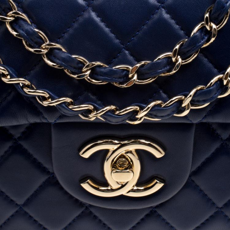 Pre Owned Chanel Blue Leather Maxi Jumbo XL Classic Flap Bag