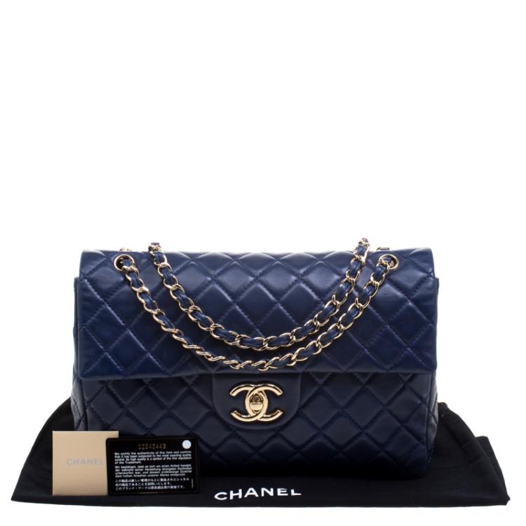 Pre Owned Chanel Blue Leather Maxi Jumbo XL Classic Flap Bag