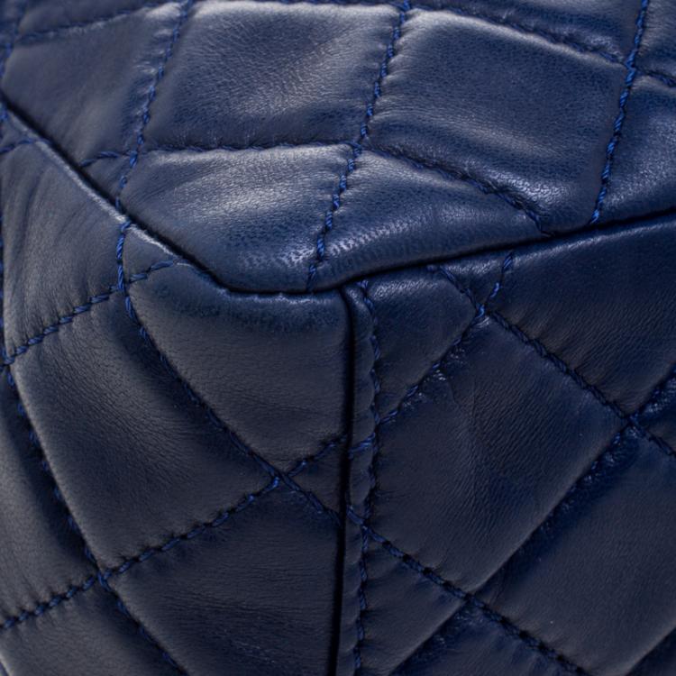 Pre Owned Chanel Blue Leather Maxi Jumbo XL Classic Flap Bag