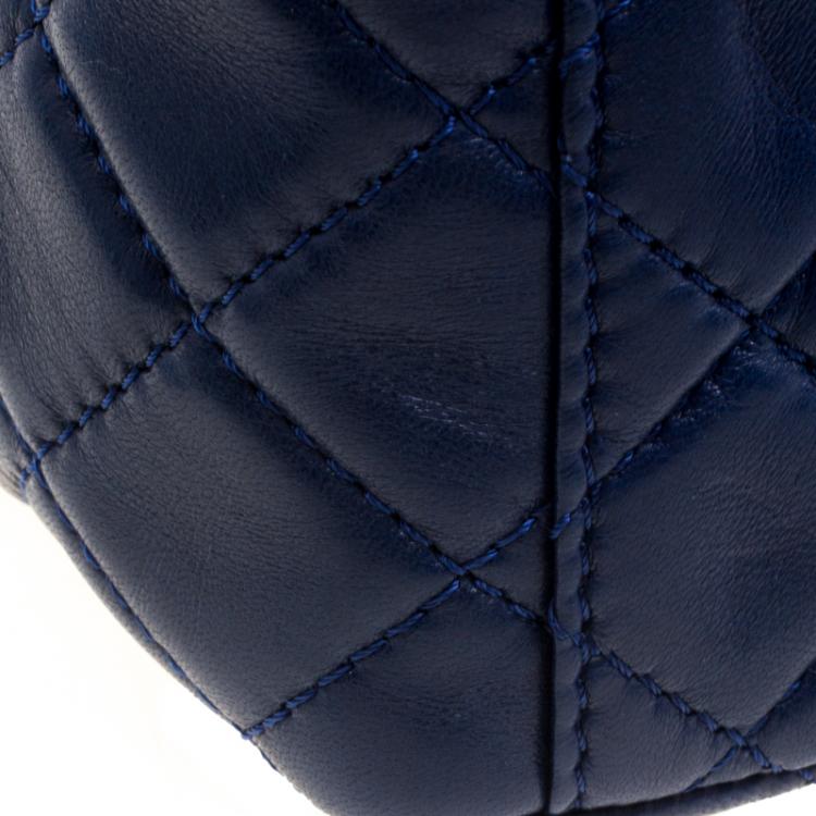 Pre Owned Chanel Blue Leather Maxi Jumbo XL Classic Flap Bag