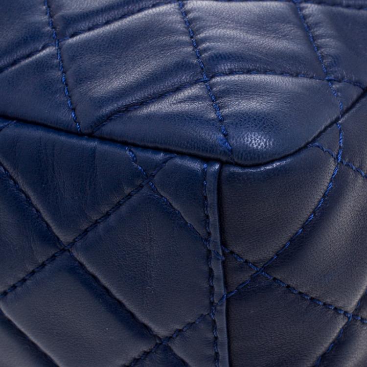 Pre Owned Chanel Blue Leather Maxi Jumbo XL Classic Flap Bag