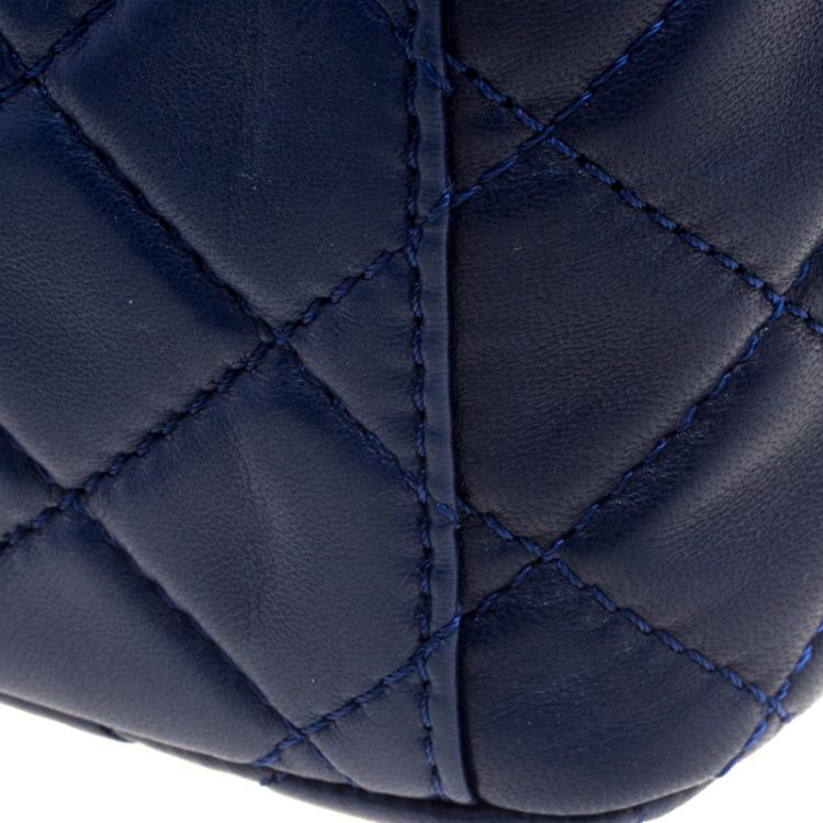 Pre Owned Chanel Blue Leather Maxi Jumbo XL Classic Flap Bag