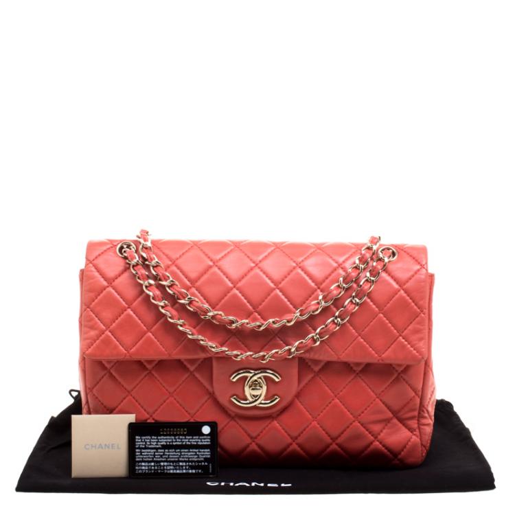 Pre Owned Chanel Red Quilted Leather Maxi Jumbo XL Classic Flap Bag