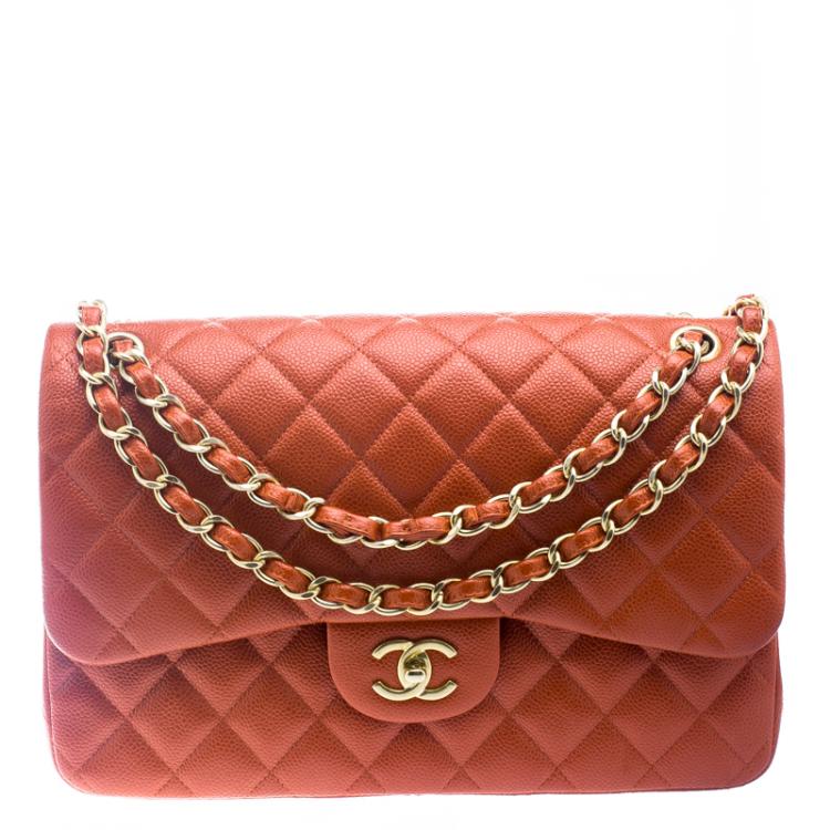 Chanel Red Orange Glaze Quilted Caviar Leather Jumbo Classic Double Flap  Bag Chanel | The Luxury Closet