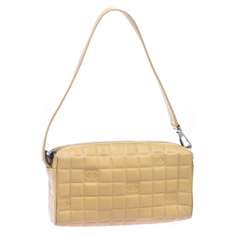 Pre Owned Chanel Light Brown Chocolate Bar Leather CC Wristlet Clutch