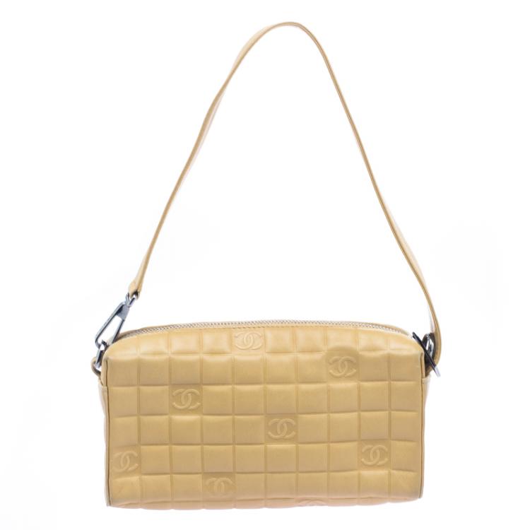 Pre Owned Chanel Light Brown Chocolate Bar Leather CC Wristlet Clutch