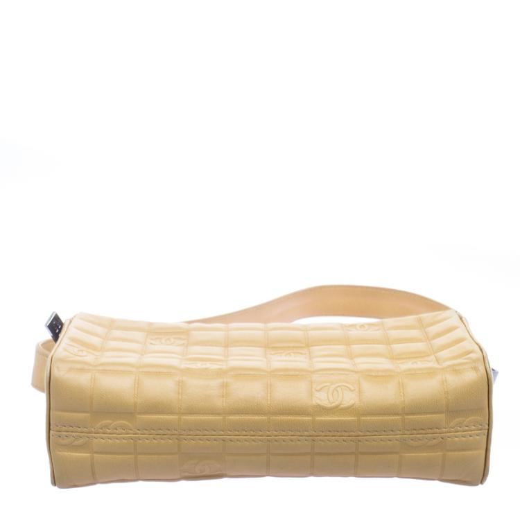 Pre Owned Chanel Light Brown Chocolate Bar Leather CC Wristlet Clutch