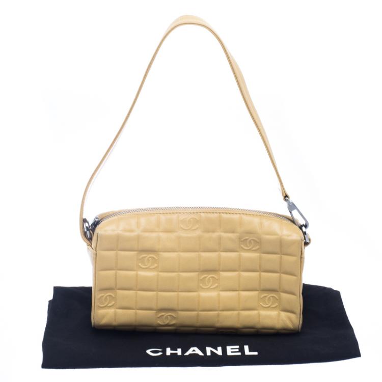 Pre Owned Chanel Light Brown Chocolate Bar Leather CC Wristlet Clutch