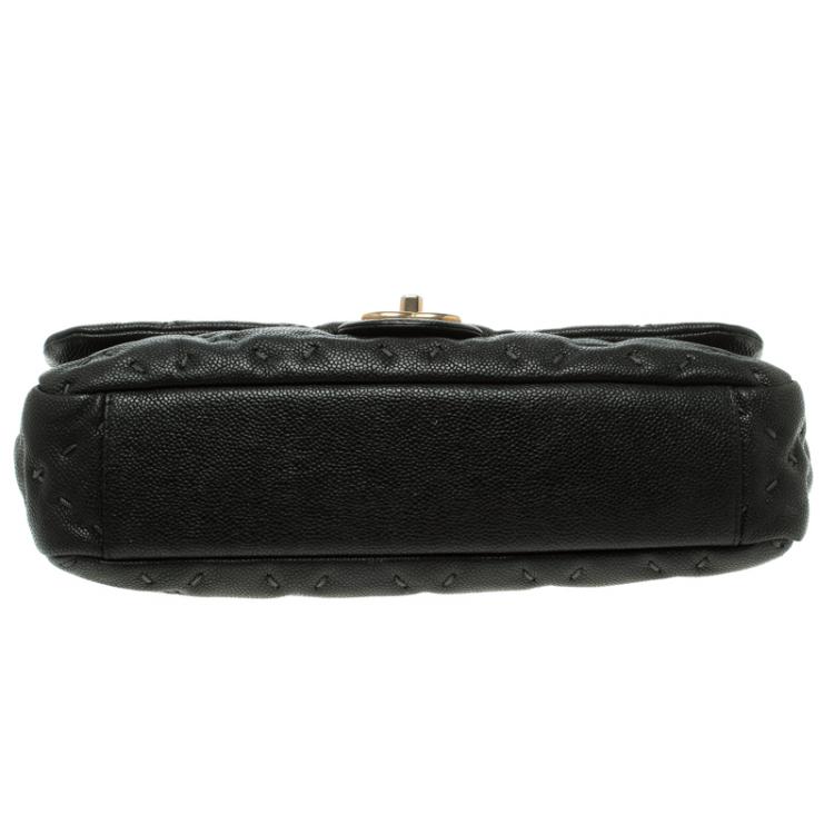 Pre Owned Chanel Black Quilted Wild Stitch Caviar Leather Classic Flap Shoulder Bag