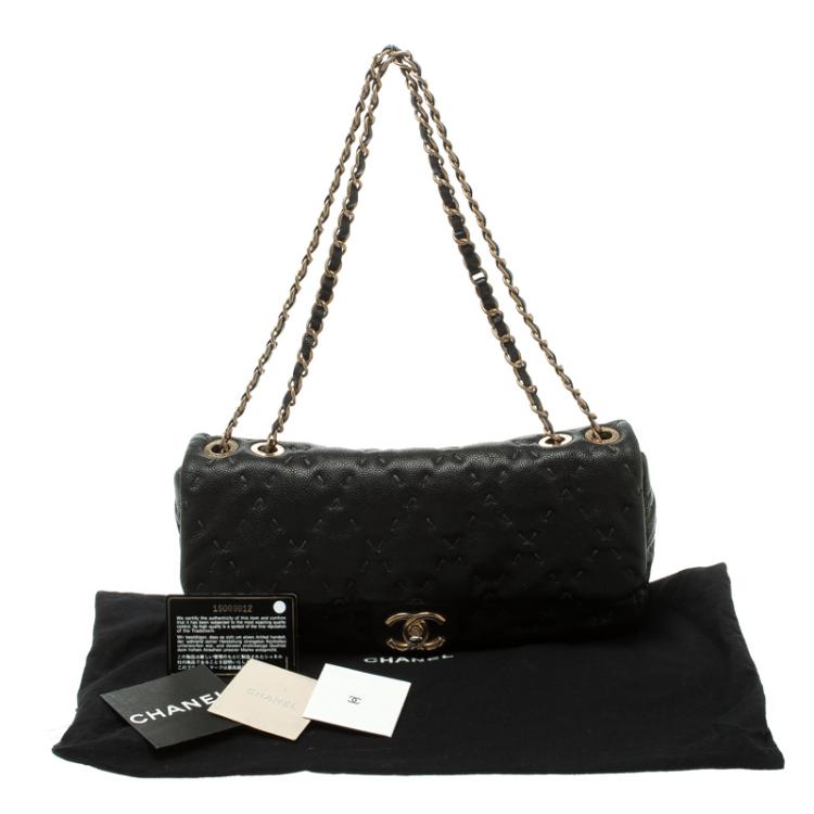 Pre Owned Chanel Black Quilted Wild Stitch Caviar Leather Classic Flap Shoulder Bag
