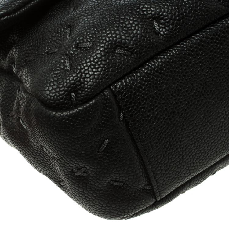 Pre Owned Chanel Black Quilted Wild Stitch Caviar Leather Classic Flap Shoulder Bag