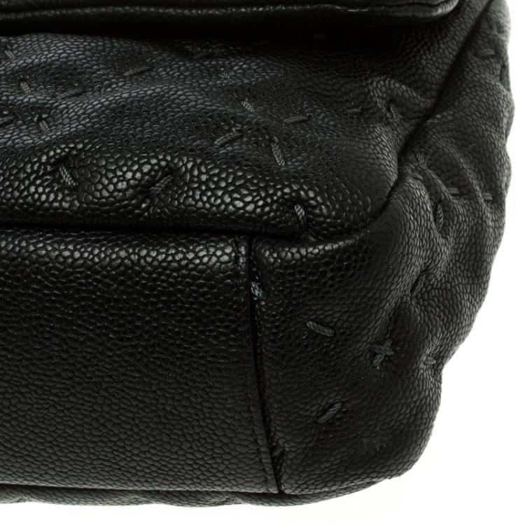 Pre Owned Chanel Black Quilted Wild Stitch Caviar Leather Classic Flap Shoulder Bag