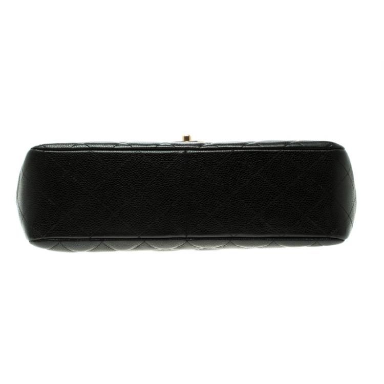 Pre Owned Chanel Black Quilted Caviar Leather Jumbo Classic Single Flap Bag