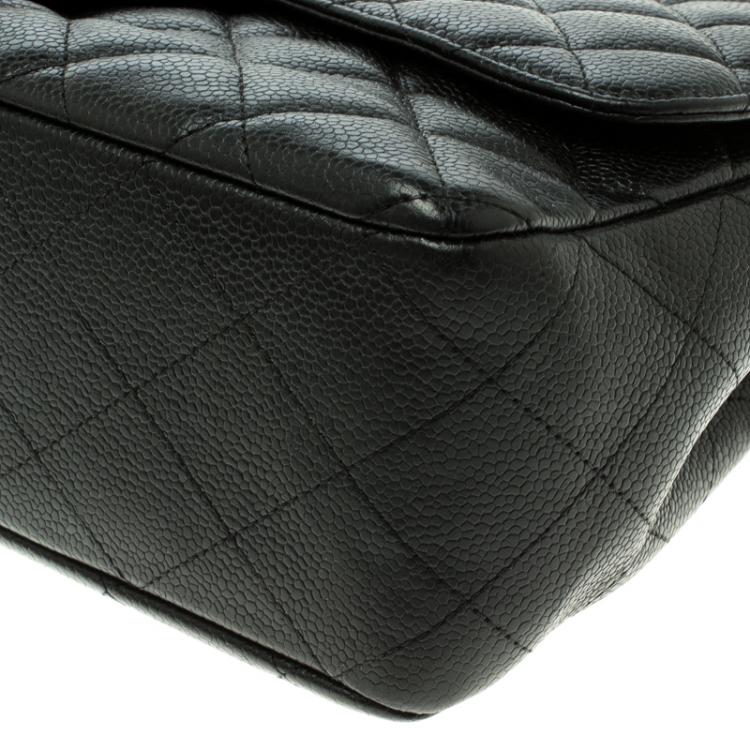Pre Owned Chanel Black Quilted Caviar Leather Jumbo Classic Single Flap Bag