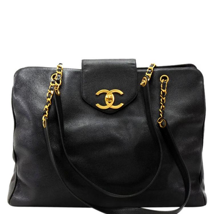 Used Black Chanel Vintage Black Beige Leather Jacket Shoulder Bag