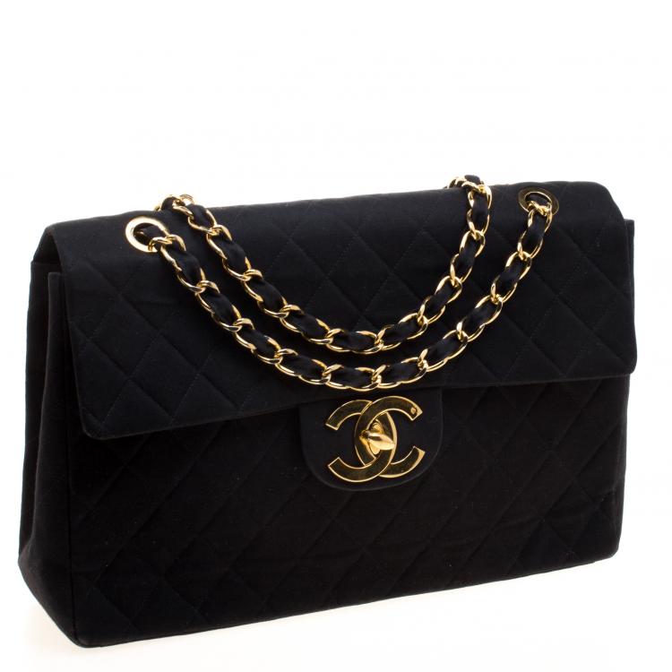 Pre Owned Chanel Black Quilted Canvas Maxi Vintage Classic Single Flap Bag
