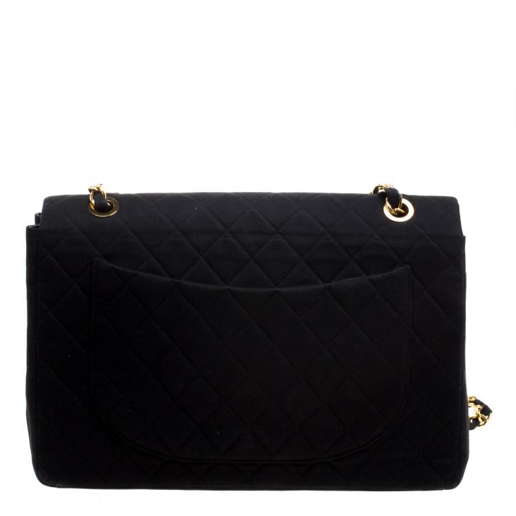 Pre Owned Chanel Black Quilted Canvas Maxi Vintage Classic Single Flap Bag