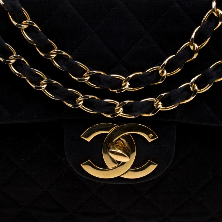 Pre Owned Chanel Black Quilted Canvas Maxi Vintage Classic Single Flap Bag