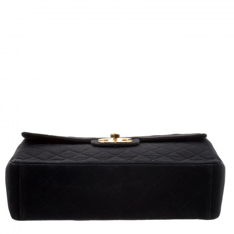 Pre Owned Chanel Black Quilted Canvas Maxi Vintage Classic Single Flap Bag