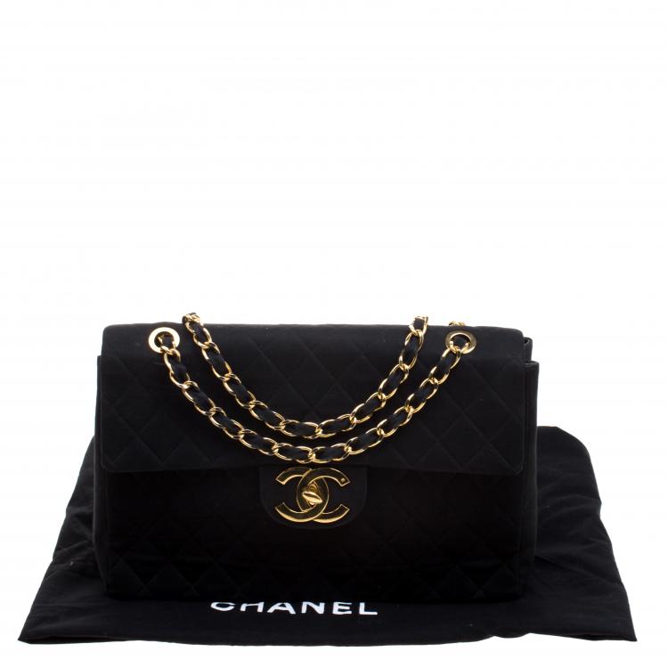 Pre Owned Chanel Black Quilted Canvas Maxi Vintage Classic Single Flap Bag