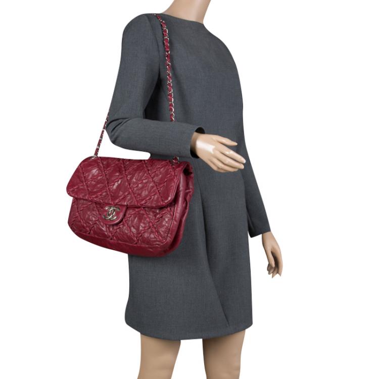 Chanel Burgundy Crinkled Leather Ultra Stitch Classic Flap Bag