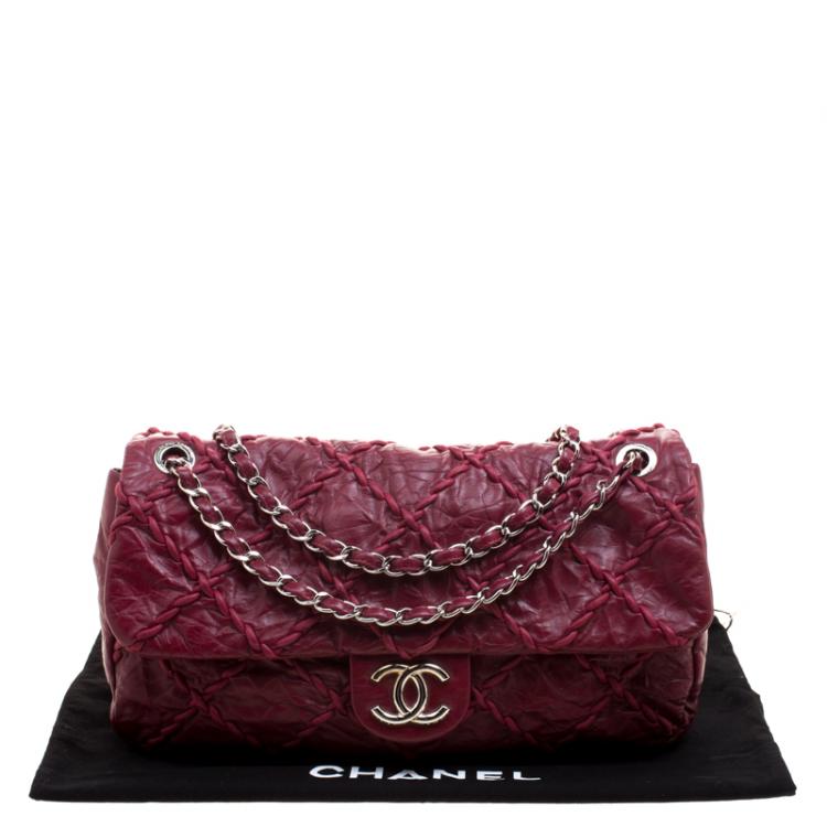 Pre Owned Chanel Burgundy Crinkled Leather Ultra Stitch Classic Flap Bag
