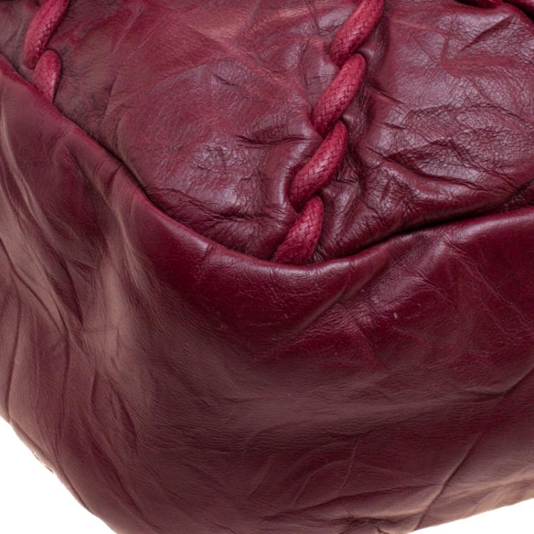 Pre Owned Chanel Burgundy Crinkled Leather Ultra Stitch Classic Flap Bag