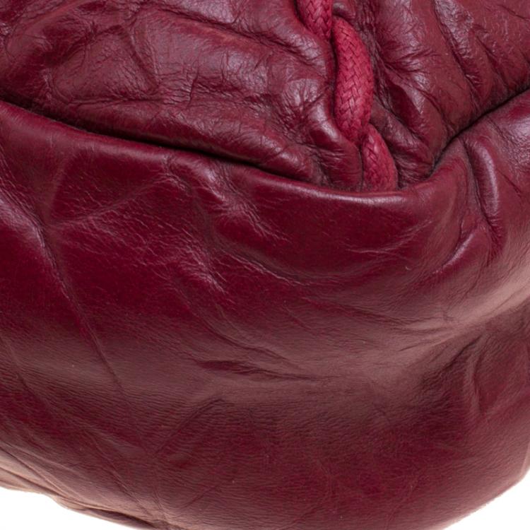 Pre Owned Chanel Burgundy Crinkled Leather Ultra Stitch Classic Flap Bag