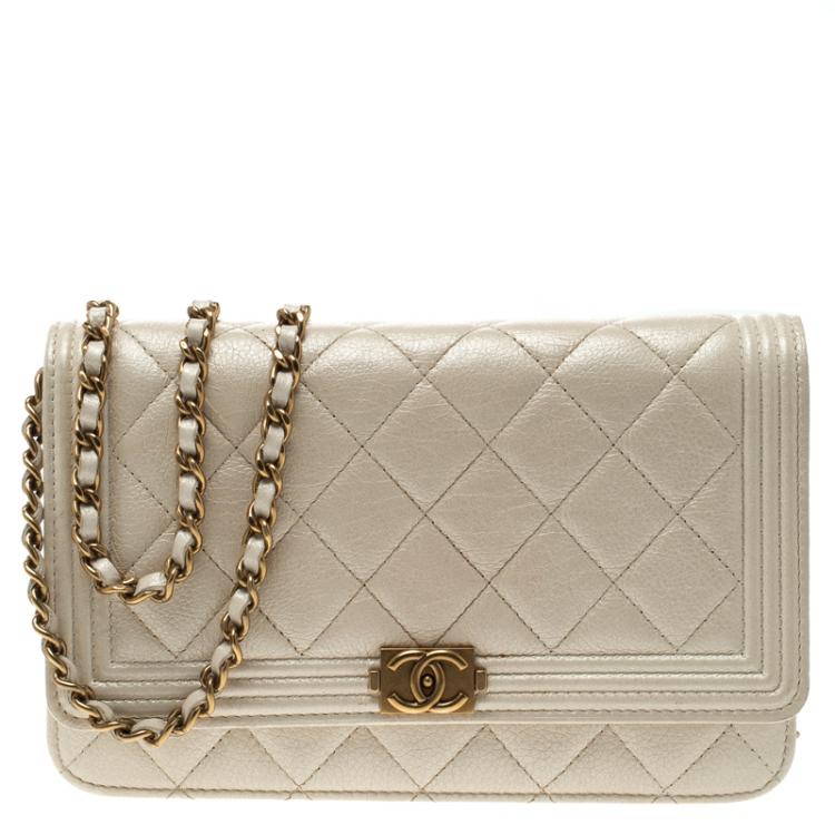 Chanel White Quilted Shimmering Leather Boy WOC Clutch Bag Chanel