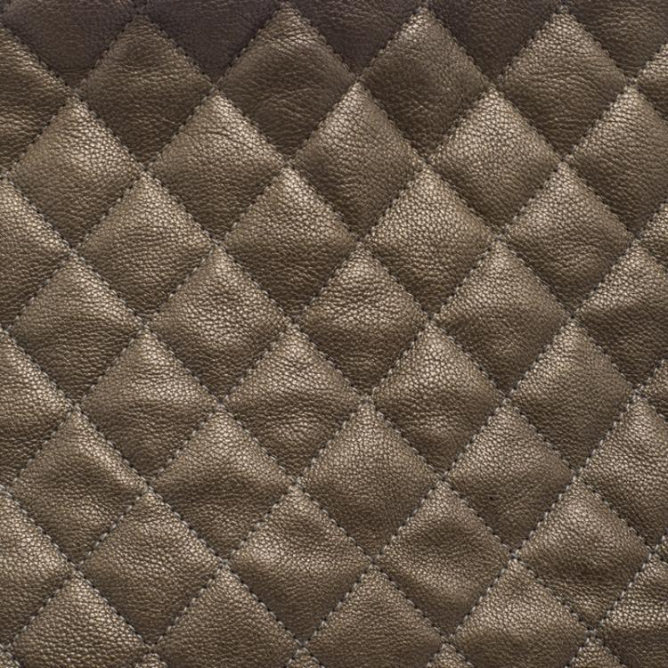Pre Owned Chanel Dark Beige Quilted Caviar Leather Large Just Mademoiselle Bowling Bag