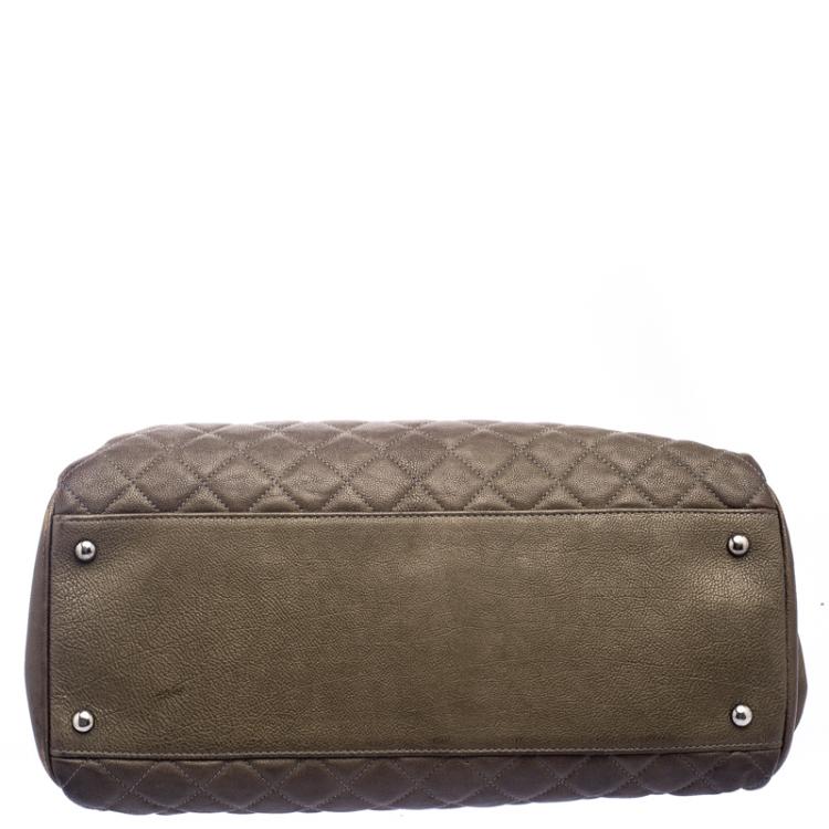 Pre Owned Chanel Dark Beige Quilted Caviar Leather Large Just Mademoiselle Bowling Bag