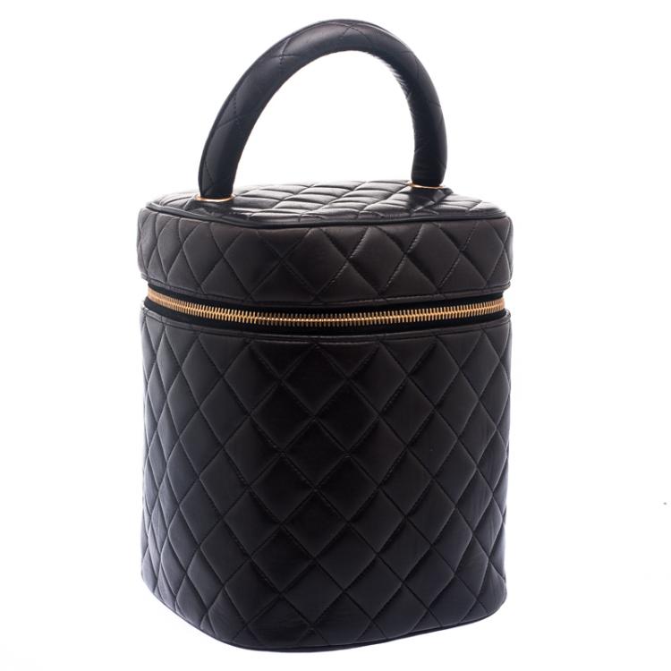 Pre Owned Chanel Dark Brown Quilted Leather Vanity Case