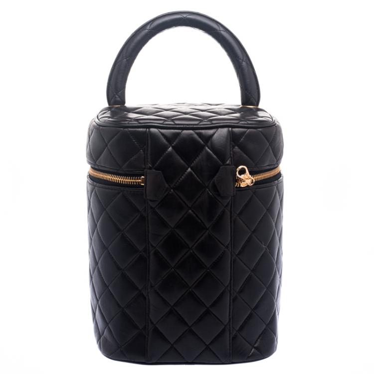 Pre Owned Chanel Dark Brown Quilted Leather Vanity Case